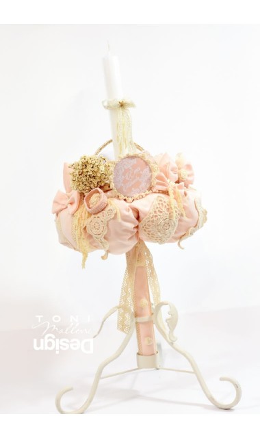 Lumanare botez pentru fetite cu flori uscate, 65x4 cm, Romantico  3